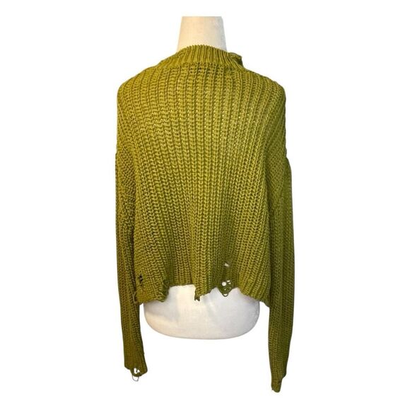Zara Distressed Crewneck Sweater Olive Green Chunky‎ Knit Long Sleeve S - Picture 6 of 9